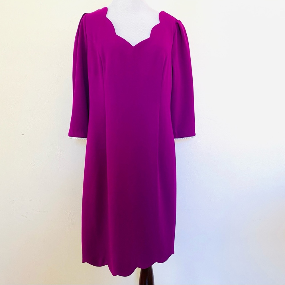 Glamour Fuchsia Pink Dress 12 Beaded Scallop 3/4 Sleeve Wedding Church Vibrant
